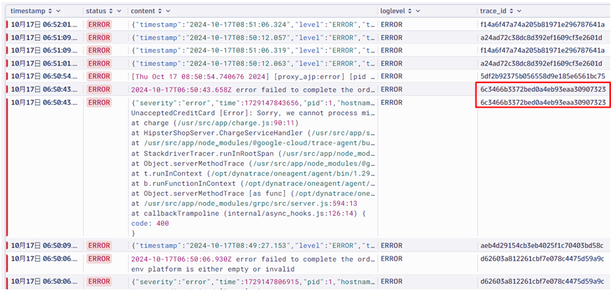 図1：Dynatrace社デモ環境のLogsの画面