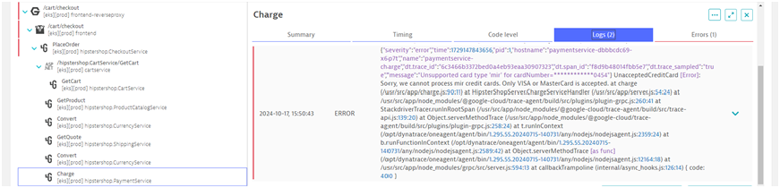 図3：trace_idが同じログの2つ目からDistributed tracesに遷移した画面